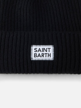 Black ribbed beanie Berry with Saint Barth patch