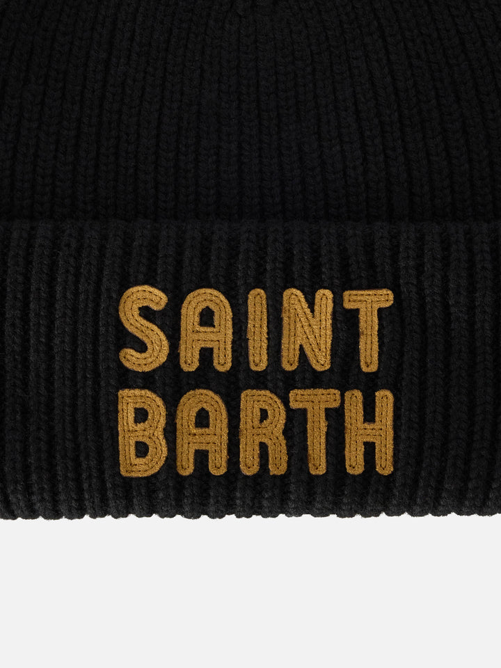 Schwarze Berry Beanie mit Logo-Patch 