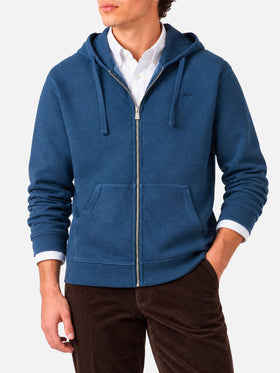 Sudadera con capucha de algodón azul con cremallera Barrett 