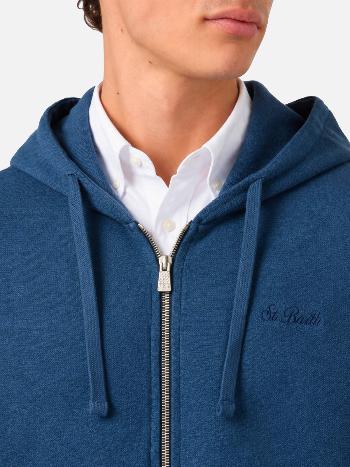 Sudadera con capucha de algodón azul con cremallera Barrett 