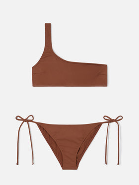 Bikini Breezy marrone con fascia monospalla