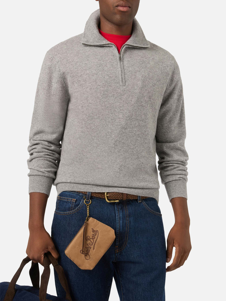 Grey Buck Cashmere-Strickpullover mit Half-Zip 