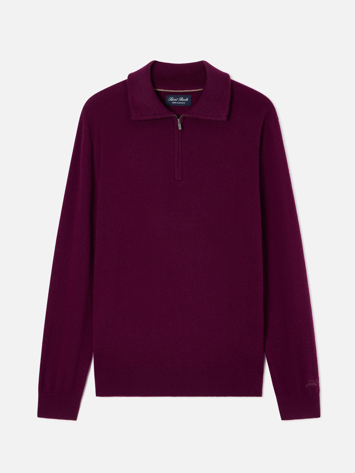 Burgunderroter Buck Kaschmir-Strickpullover mit Halbzip 