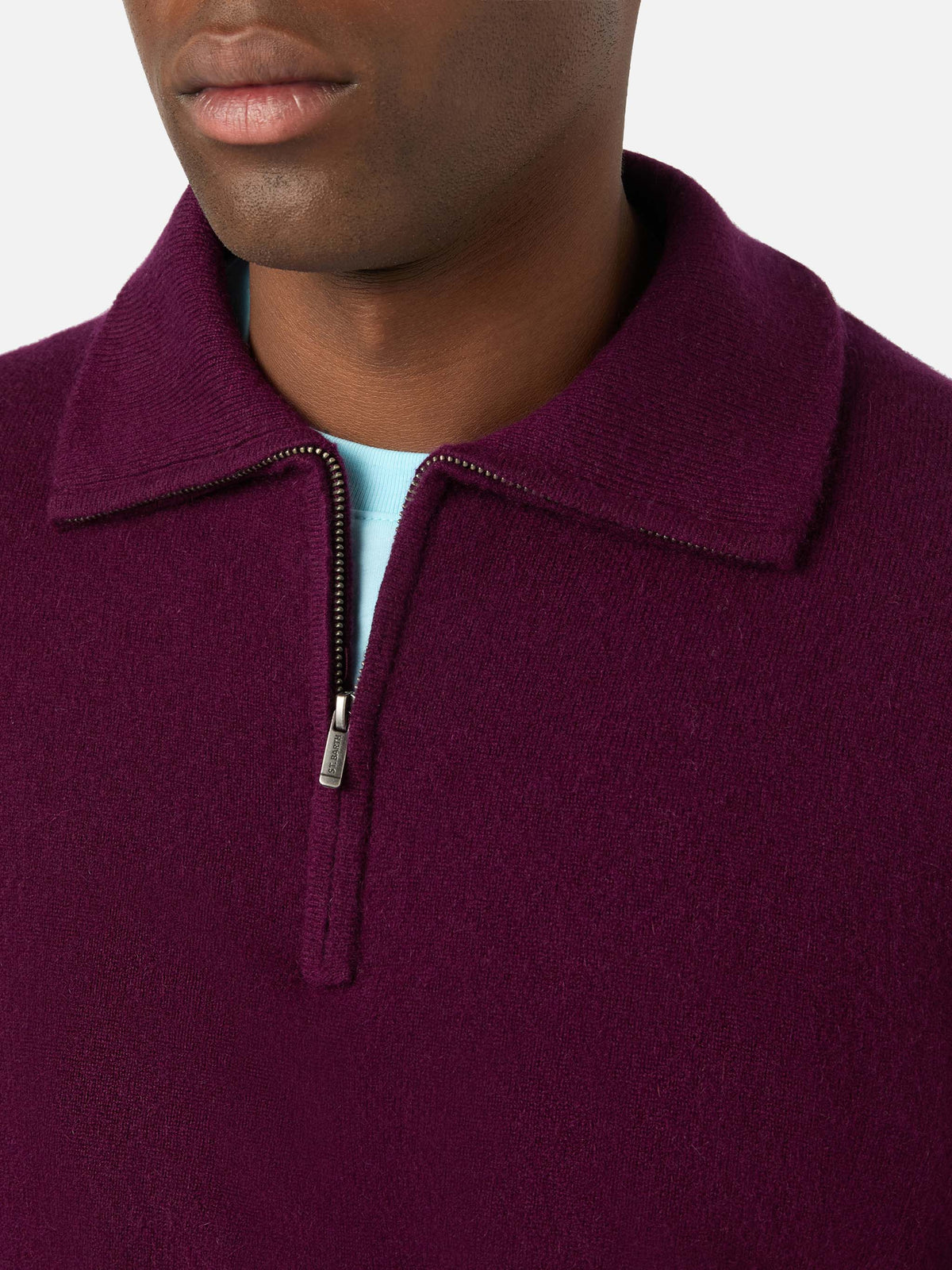 Burgundy Buck cashmere half zip knit