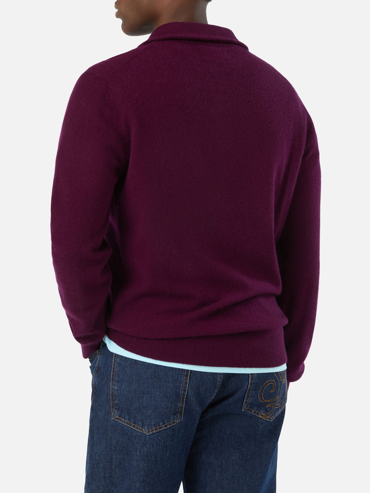 Burgundy Buck cashmere half zip knit