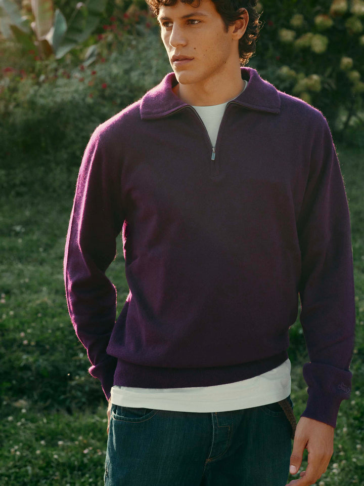 Burgundy Buck cashmere half zip knit