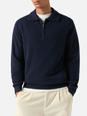 Maille demi-zip en cachemire Buck blue bleu marine 