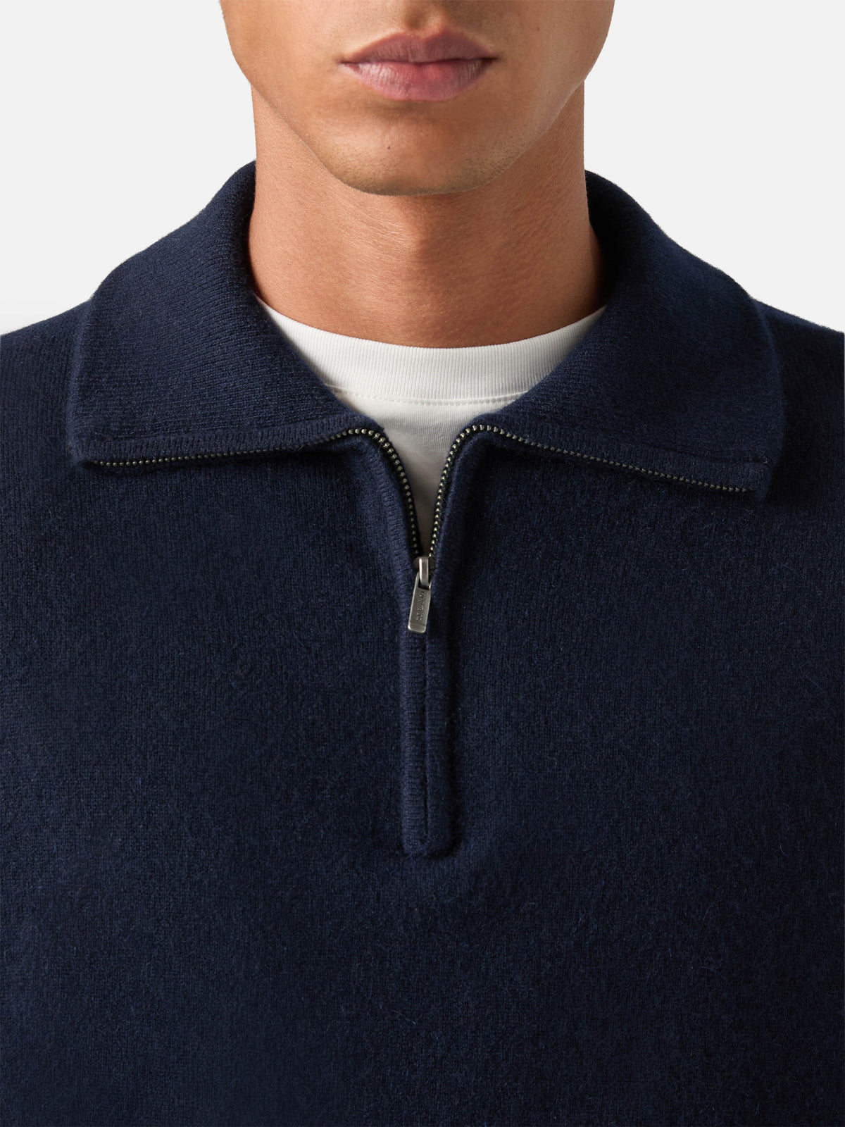 Maille demi-zip en cachemire Buck blue bleu marine 