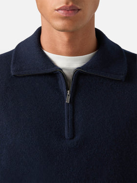 Maille demi-zip en cachemire Buck blue bleu marine 
