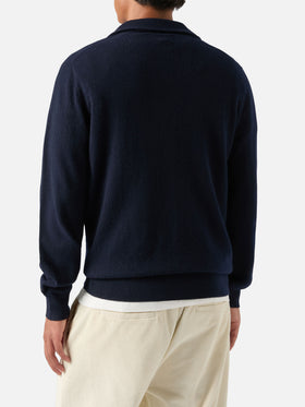 Maille demi-zip en cachemire Buck blue bleu marine 