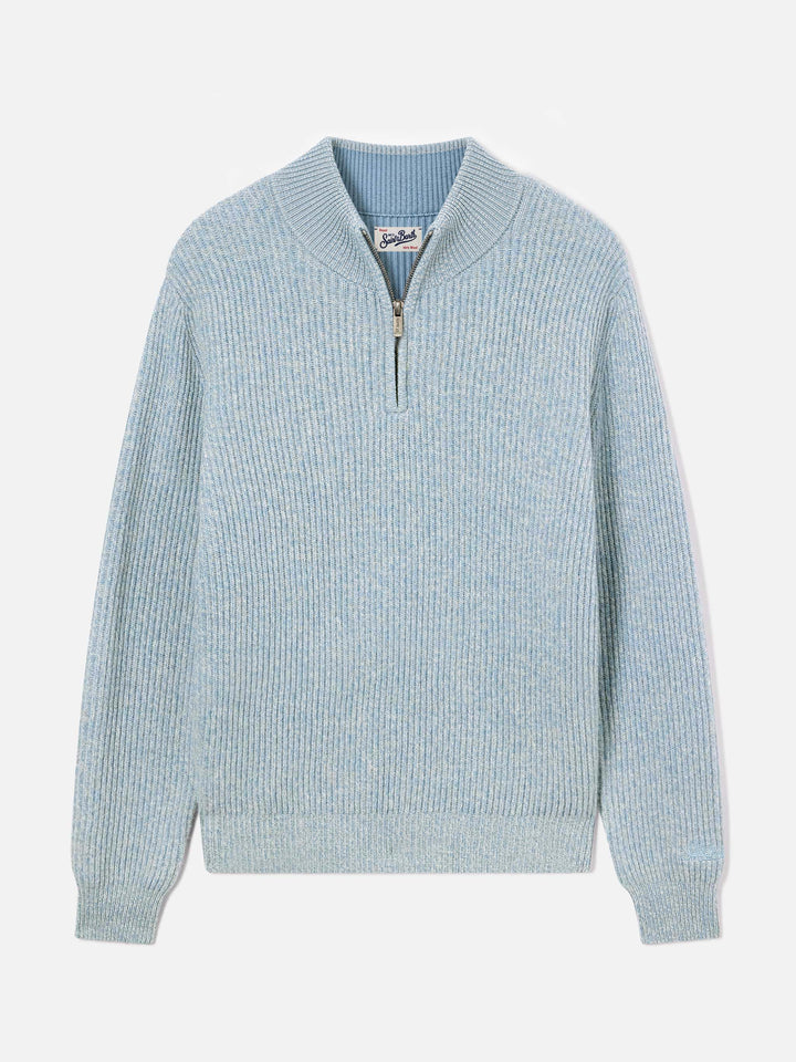 Maglia mezza zip in lana mouliné Buck azzurra