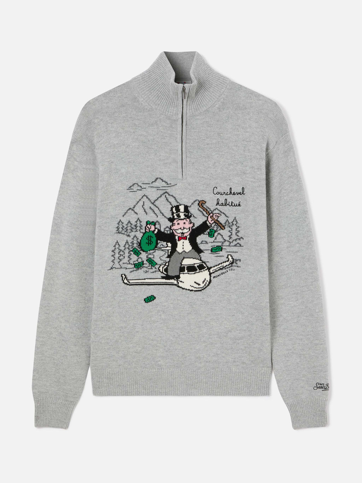 Punto de media cremallera Grey Buck con intarsia y bordado Monopoly | Special edition 