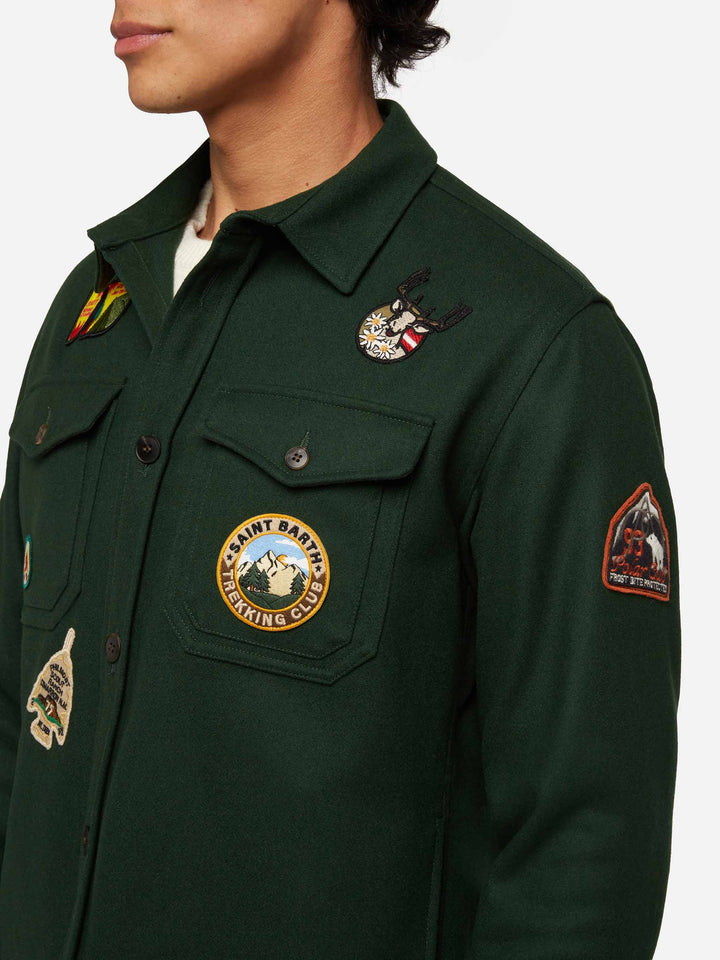 Wooly green overshirt Burton with pockets and patches - MC2 Saint Barth