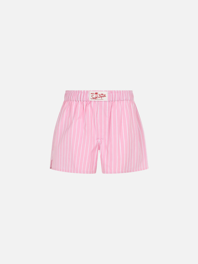 Mc2 Saint Barth Shorts da bambina in cotone Boxy Jr con stampa a righe rosa