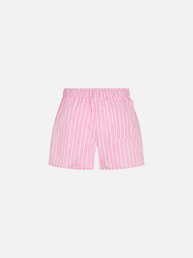 Girl cotton shorts Boxy Jr with pink striped print - MC2 Saint Barth