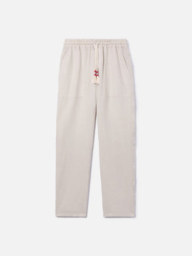 Pantaloni da uomo Calais in lino bianco sporco con coulisse