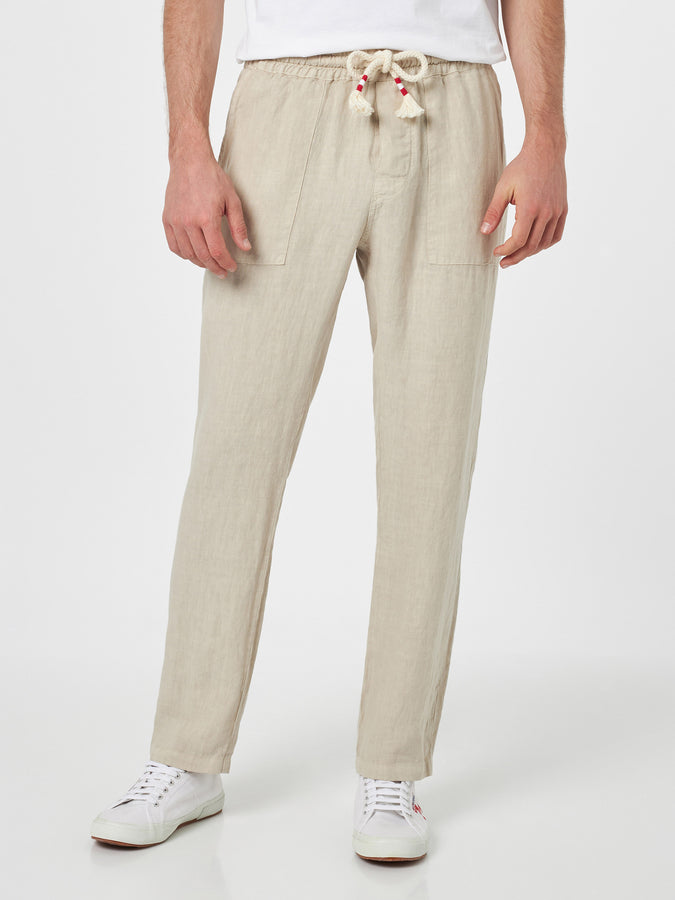 Mc2 Saint Barth Pantaloni da uomo Calais in lino bianco sporco con coulisse