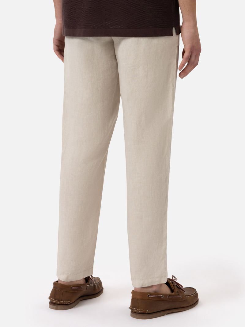 Off-white linen pants Calais with drawstring