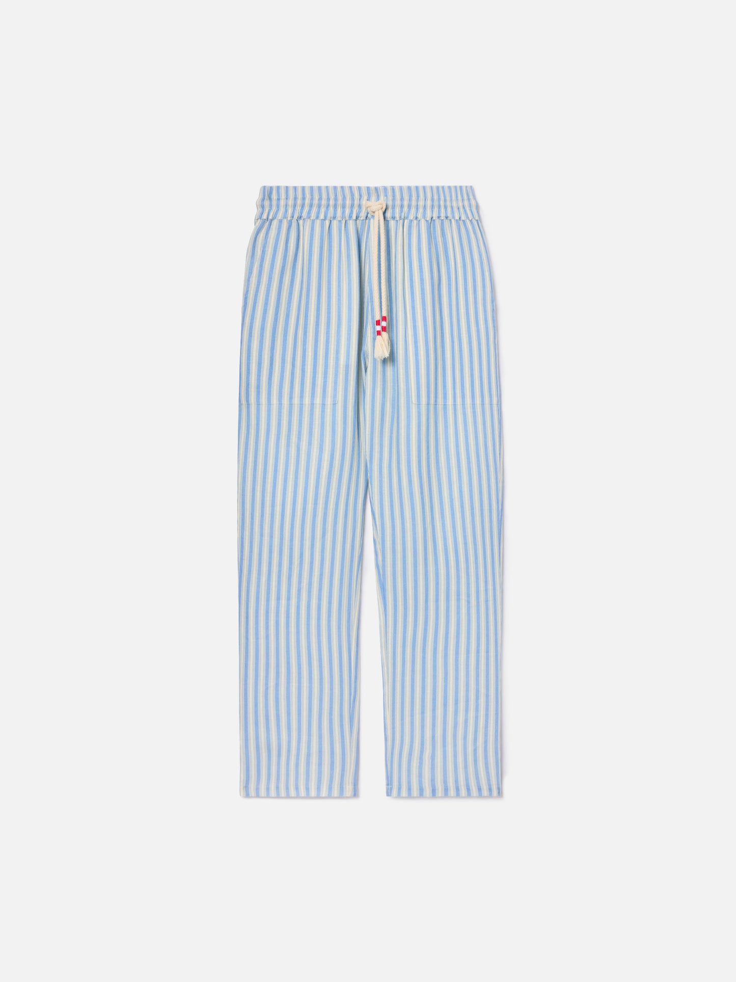 Pantalone Calais lungo in puro lino a righe panna e azzurro