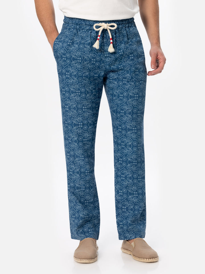 Man printed linen Calais pants with drawstring - MC2 Saint Barth