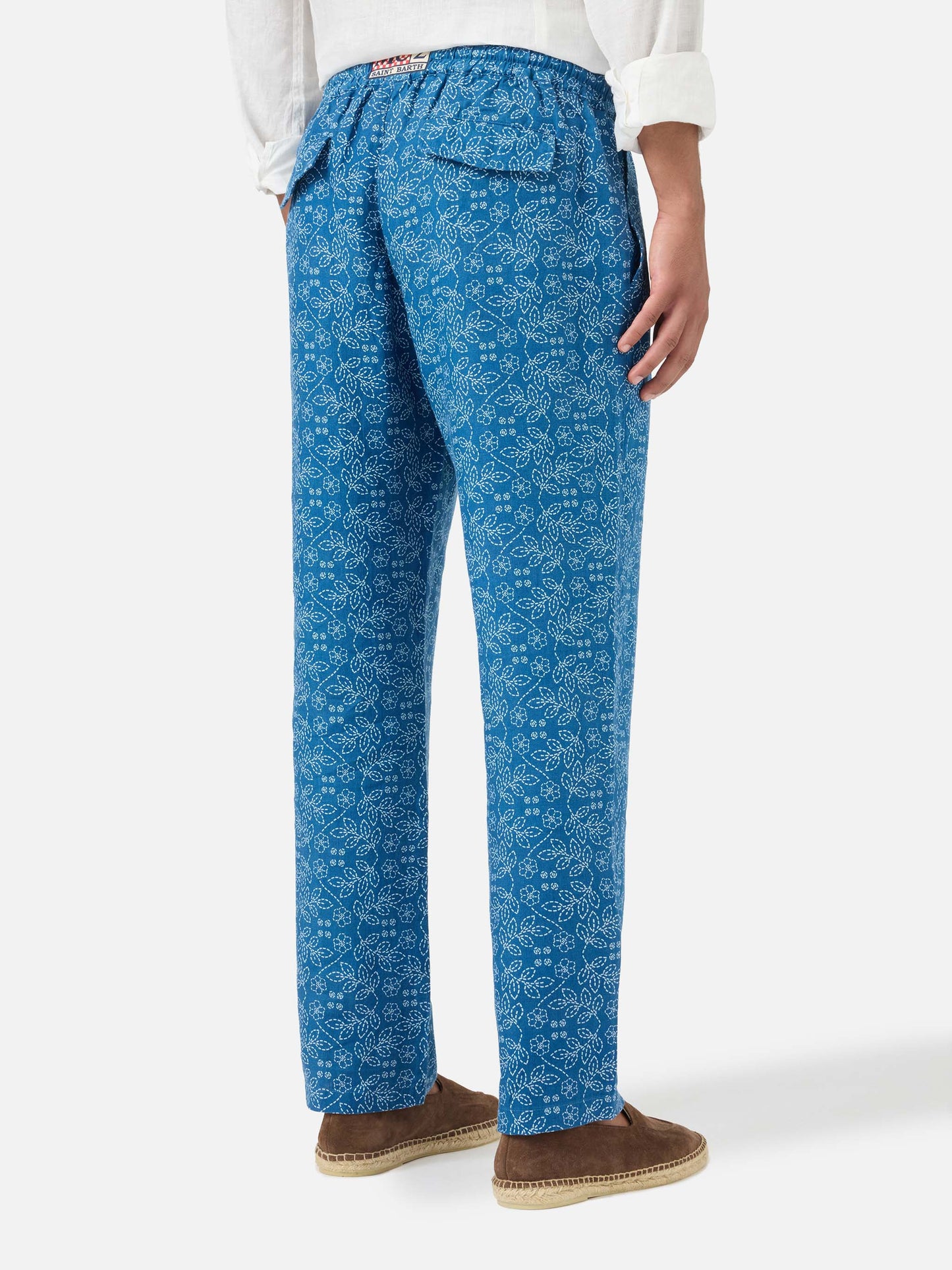 Calais blaue Sashiko-Leinenhose 