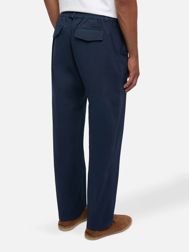 Pantaloni in cotone blu marino Calais con coulisse