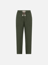 Pantaloni in lino verde militare Calais con coulisse