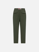 Pantaloni in lino verde militare Calais con coulisse