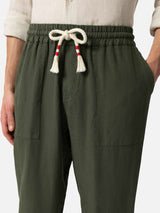 Pantaloni in lino verde militare Calais con coulisse