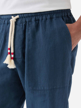Marineblaue Leinenhose Calais mit Kordelzug