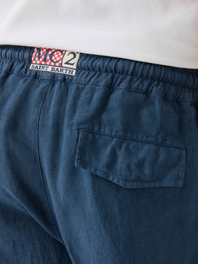 Marineblaue Leinenhose Calais mit Kordelzug