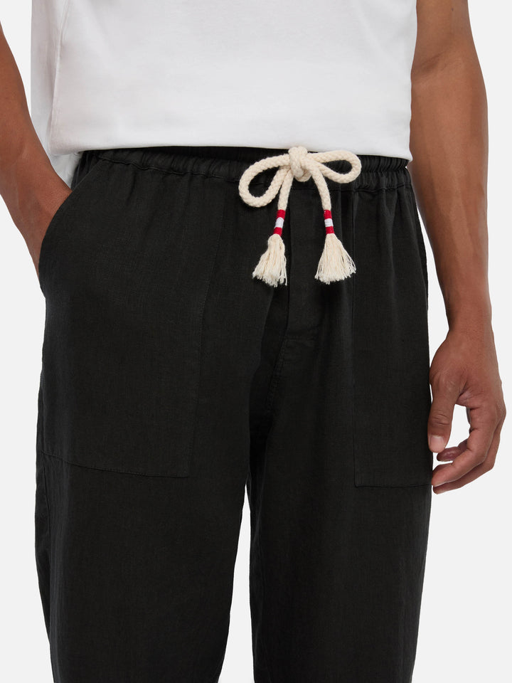 Pantaloni in lino neri Calais con coulisse