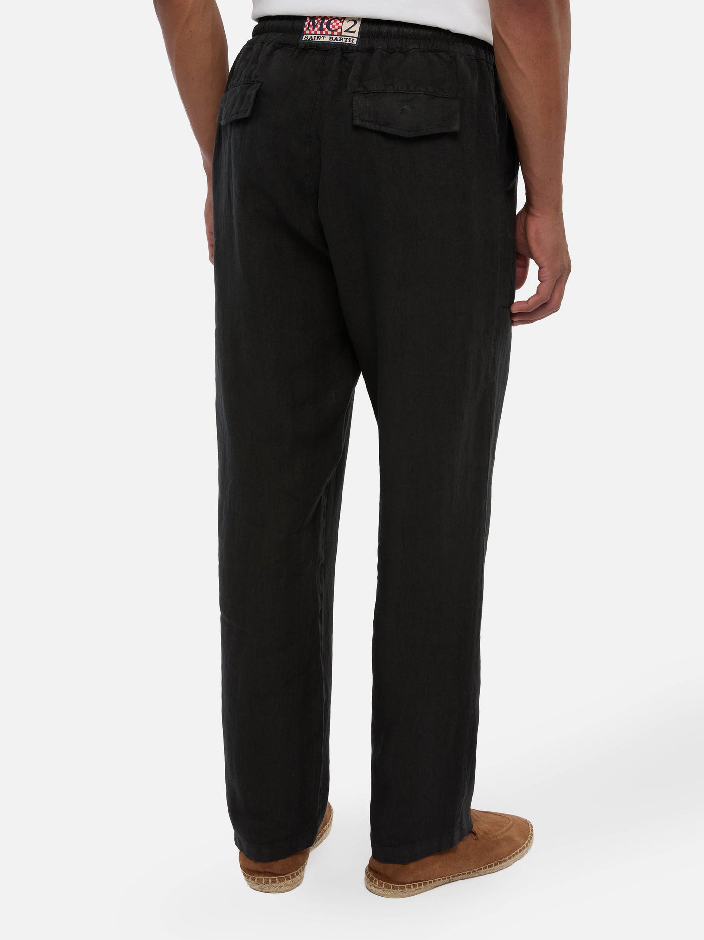 Black linen pants Calais with drawstring