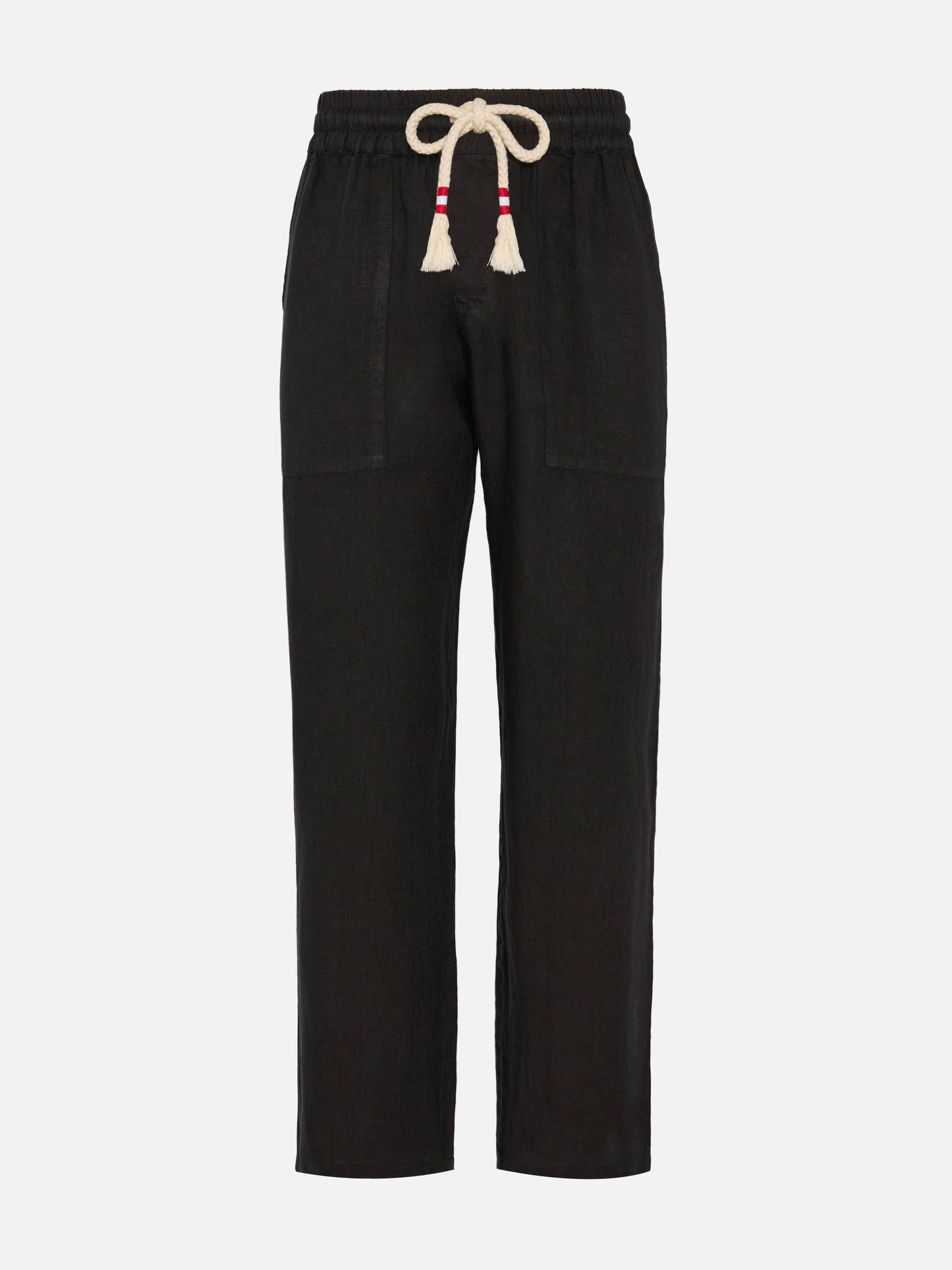 Black linen pants Calais with drawstring