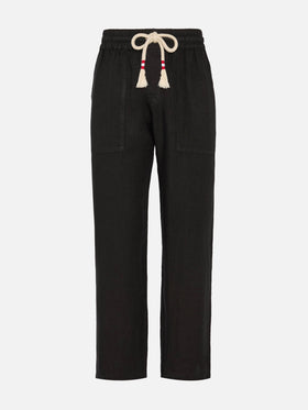 Black linen pants Calais with drawstring