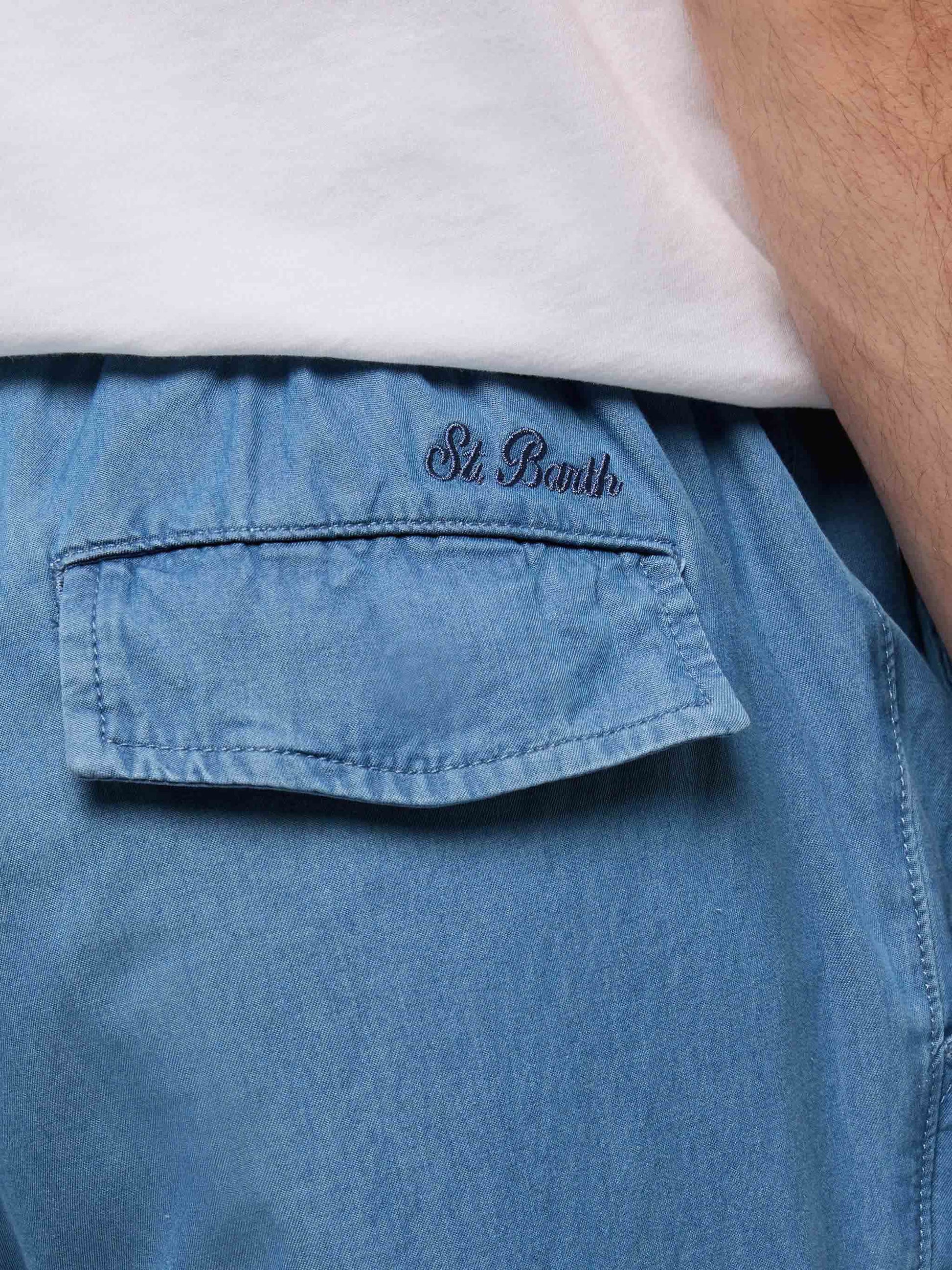 Calais denim blue chambray pants with drawstring - MC2 Saint Barth