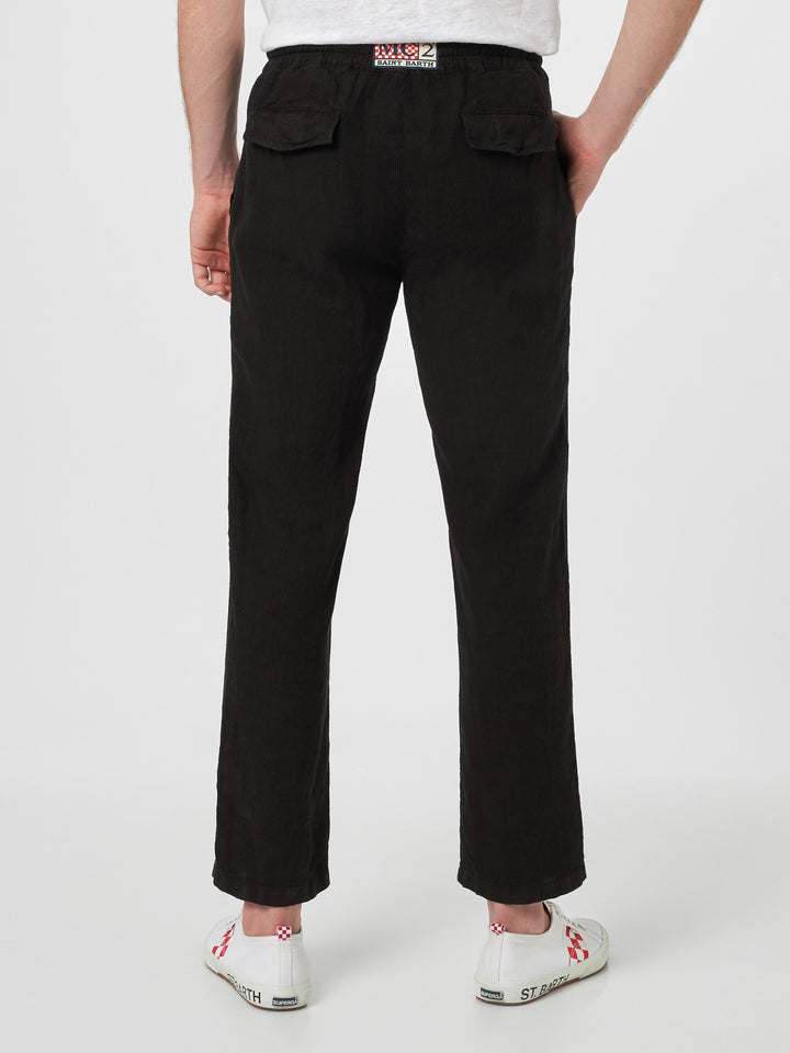 Man black linen Calais pants with drawstring - MC2 Saint Barth