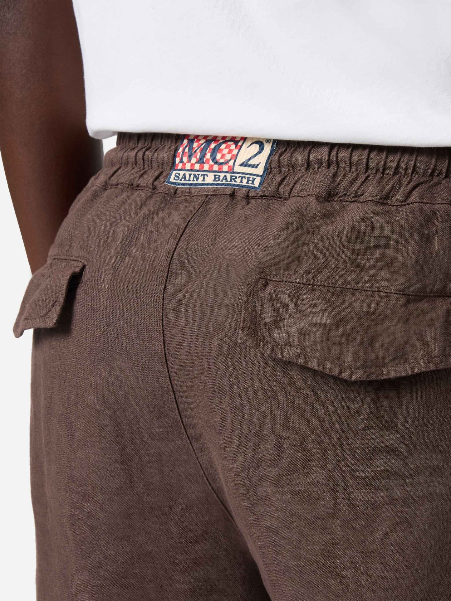 Pantalone Calais lungo marrone scuro in puro lino