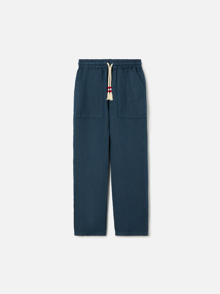 Pantaloni Calais Jr in lino blu navy