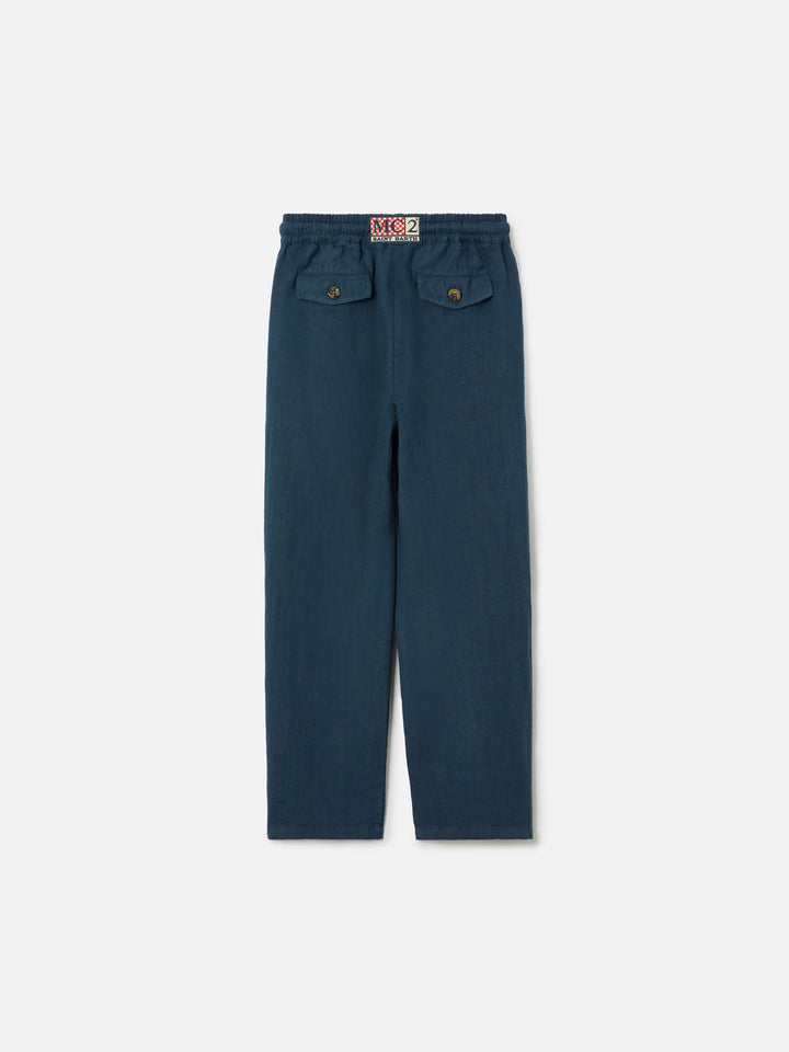 Pantaloni Calais Jr in lino blu navy