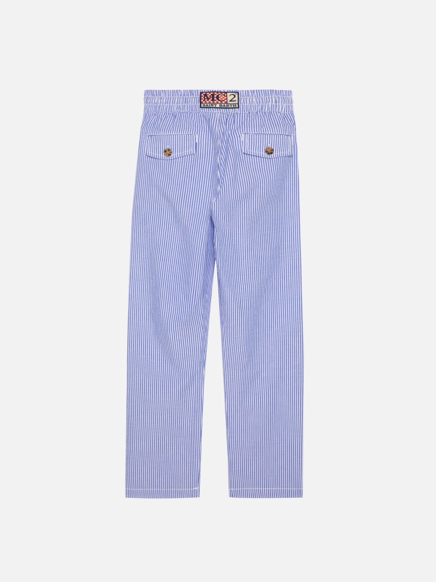Calais Jr. – Gestreifte Seersucker-Hose mit Kordelzug
