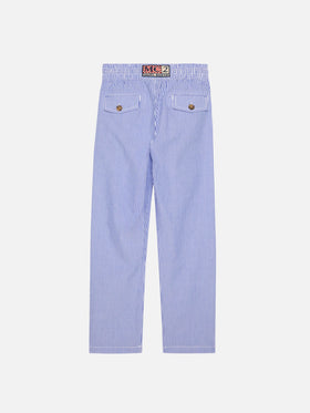 Calais Jr. – Gestreifte Seersucker-Hose mit Kordelzug