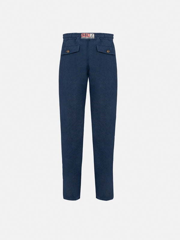 Pantaloni Calais Jr in lino blu navy con coulisse