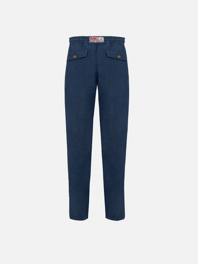 Pantaloni Calais Jr in lino blu navy con coulisse