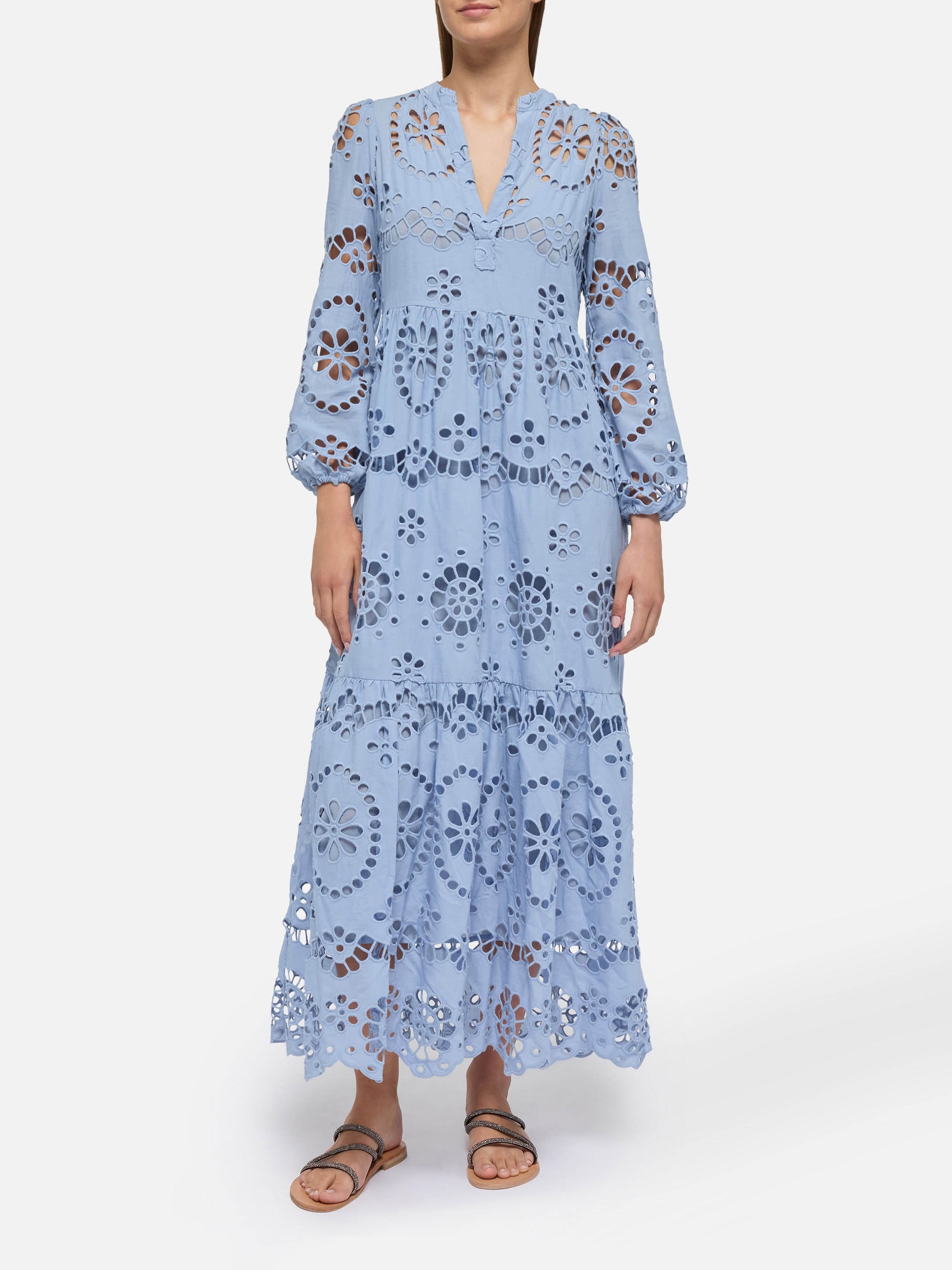 Sylvia avio blue Sangallo lace dress - MC2 Saint Barth