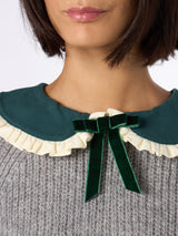 Woman grey ribbed sweater Calia with velvet collar and bow