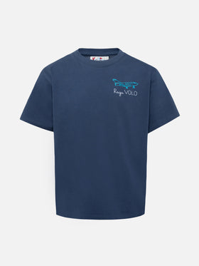 Cameron Baumwoll-T-Shirt in Blau mit Raga Volo-Stickerei