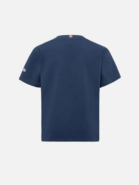 Cameron cotton T-shirt in blue with Raga VOLOembroidery