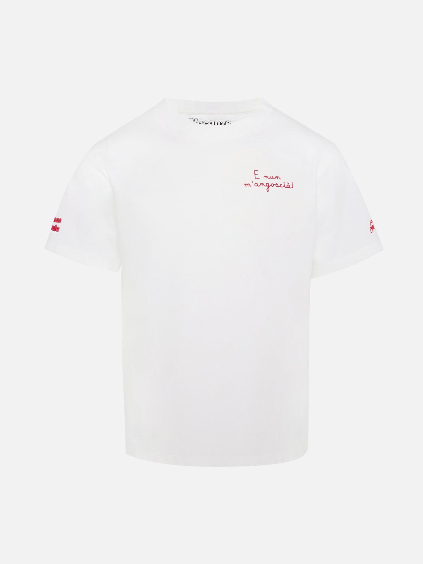 Cameron Warm winter cotton T-shirt in white with E nun m’angoscià embroidery | VACANZE DI NATALE SPECIAL EDITION