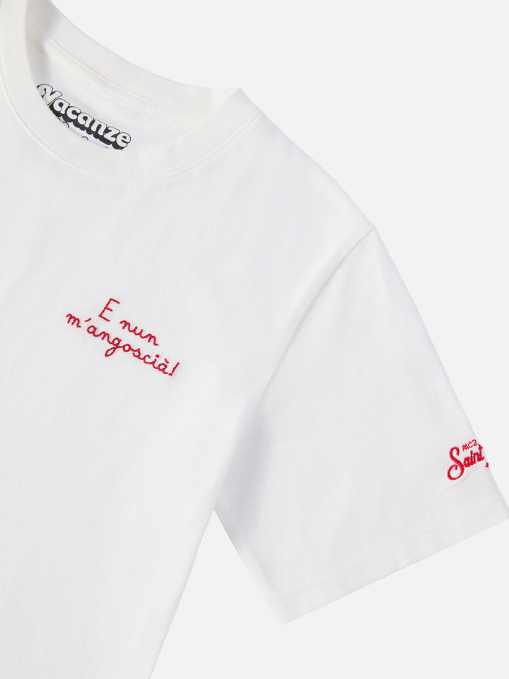 T-shirt Cameron Warm in cotone invernale bianco con ricamo E nun m'angoscià | VACANZE DI NATALE SPECIAL EDITION